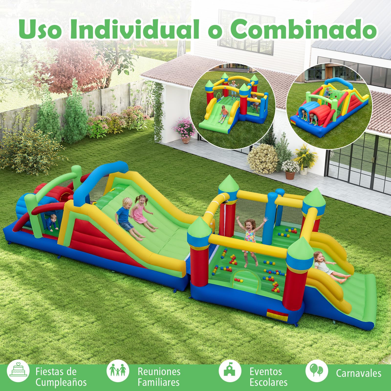 COSTWAY 6 en 1 Castillo Inflable con Toboganes Dobles y Casa de Salto para Niños