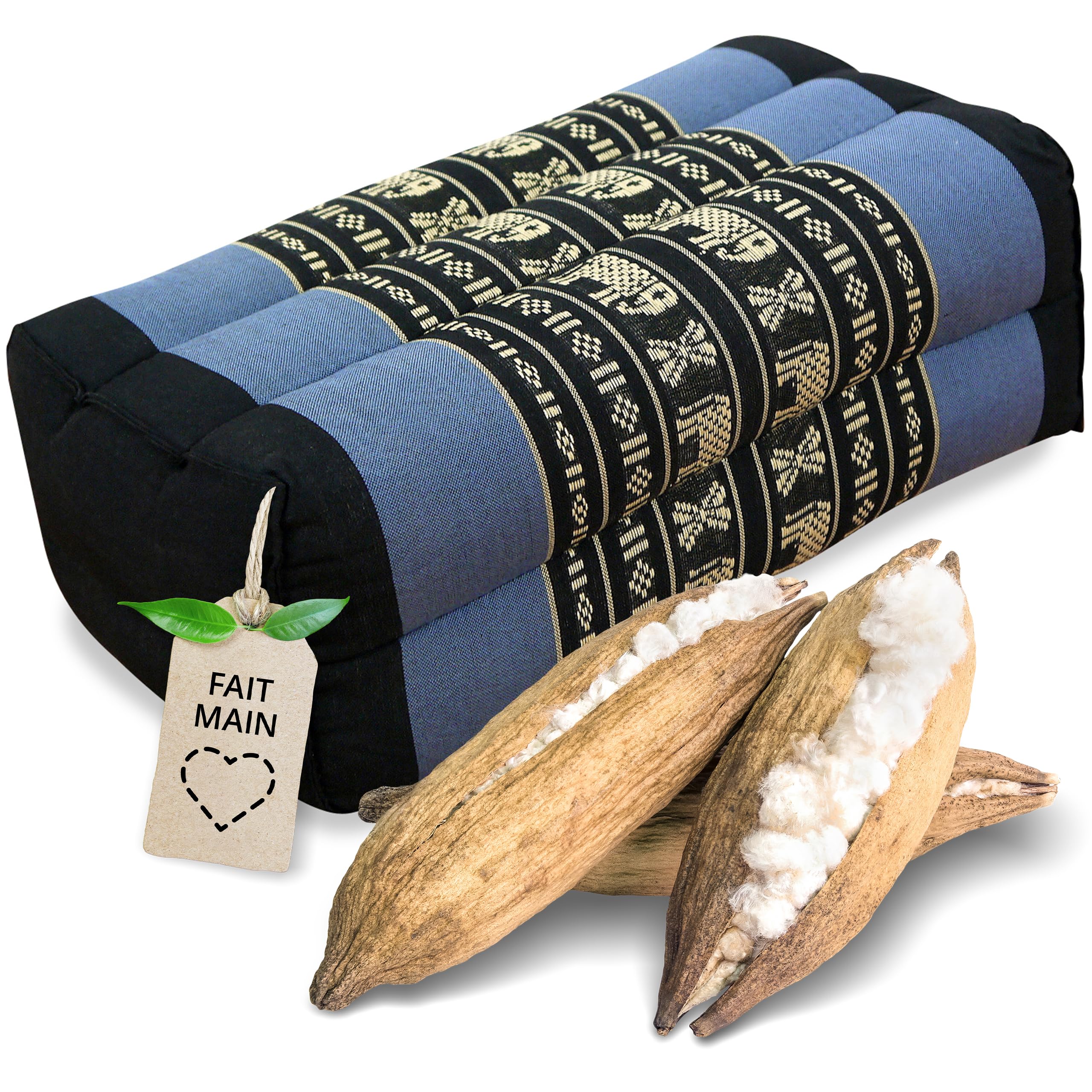 Coussin De Méditation Et Yoga En Kapok Livasia - Fait Main En Thaïlande - Format Rectangulaire 17x34cm