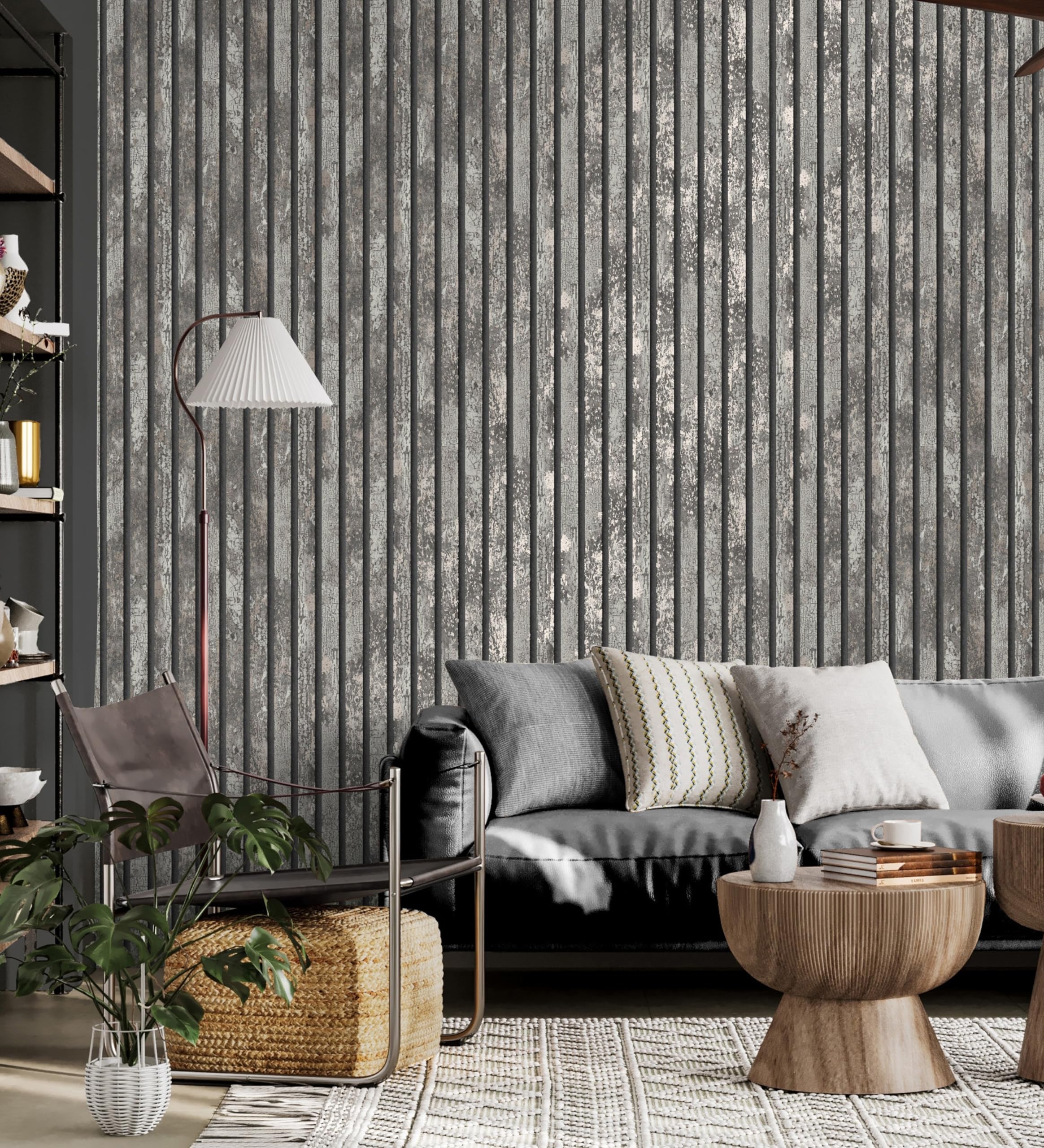 GAULAN 682387 - Papel pintado efecto listones de madera envejecida con detalles metalizados para pared salón dormitorio pasillo comedor - Rollo de 10 m x 0,52 m