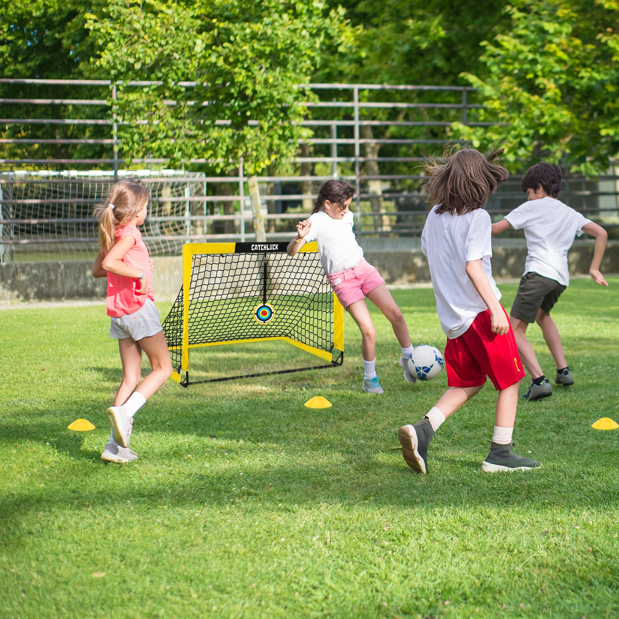 Set di 2 porte da calcio per giardino con coni, chiodi a U e borsa