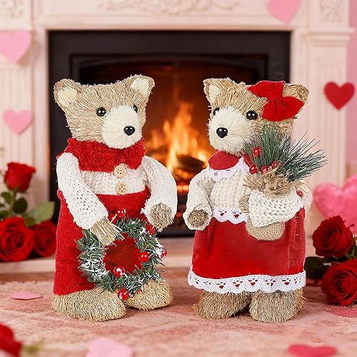 Miniatura 6 de Lulu Home Paquete de 2 decoraciones para el día de San Valentín, adornos de mesa de osos de Navidad para repisa, chimenea, alféizar de ventana,
