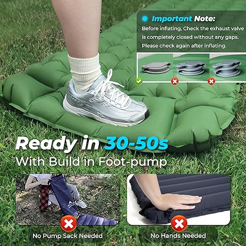 Miniatura 10 de COOLERO Colchoneta de dormir doble para campamento, alfombrilla inflable ultra gruesa de 5 pulgadas con bomba de pie incorporada, alfombrilla de