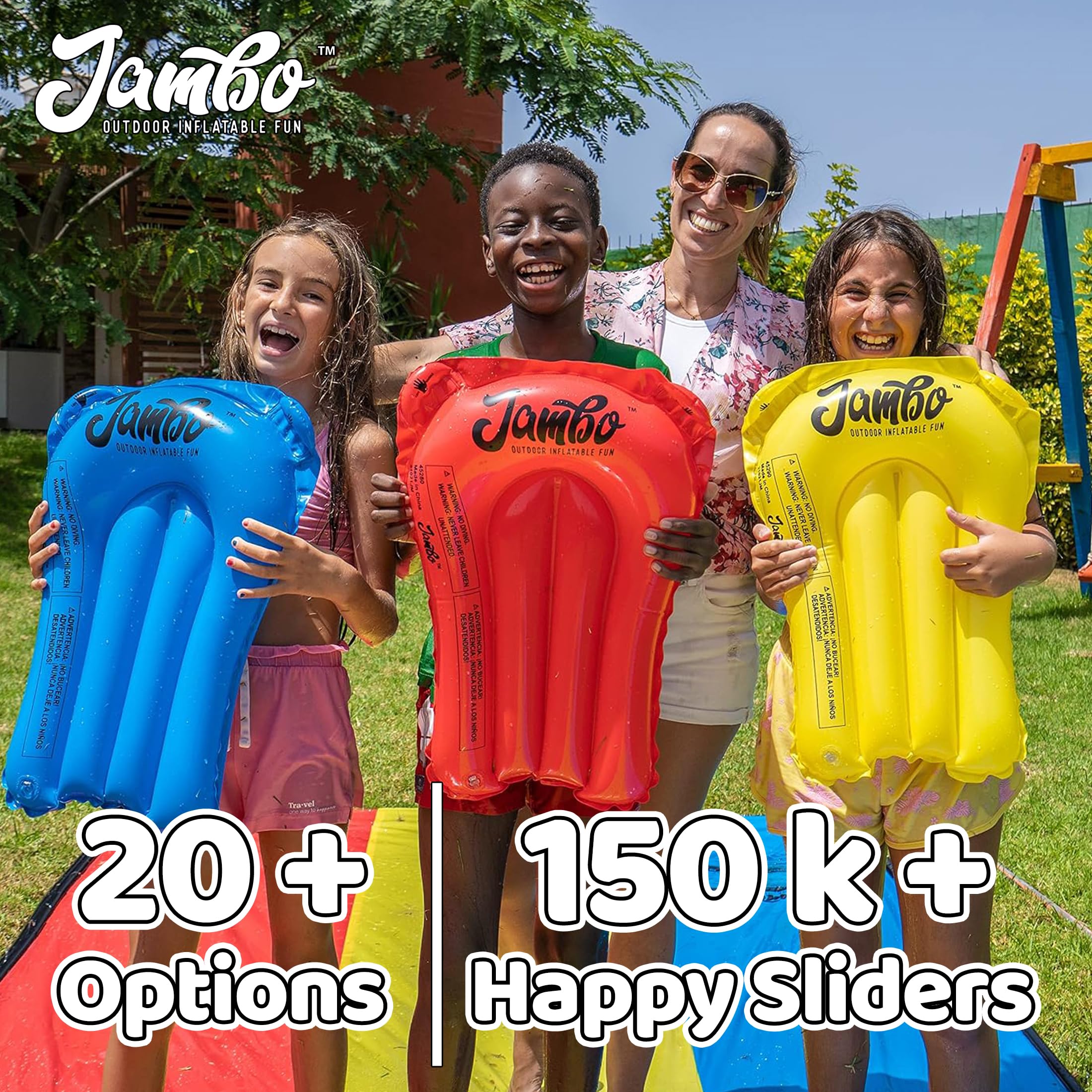 JAMBO XXL Mega-Wasserrutsche und 2 Bodyboard-Update-Modelle, extra lang, extra breit, Spritzschutz und Rutsche für Kinder, robuste Wasserrutsche für Hinterhof, Rasen, Outdoor-Wasserspielzeug
