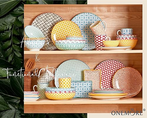 Miniatura 7 de ONEMORE Juego de 6 platos llanos coloridos de porcelana de 10.5 pulgadas, aptos para microondas, horno y lavavajillas, platos de cerámica grandes