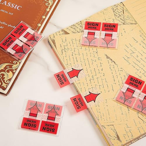 Miniatura 4 de Paquete de 1250 unidades  25 calcomanías para letrero con texto en inglés Sign Here Here, banderas con dispensador, bandera de flecha, fácil de