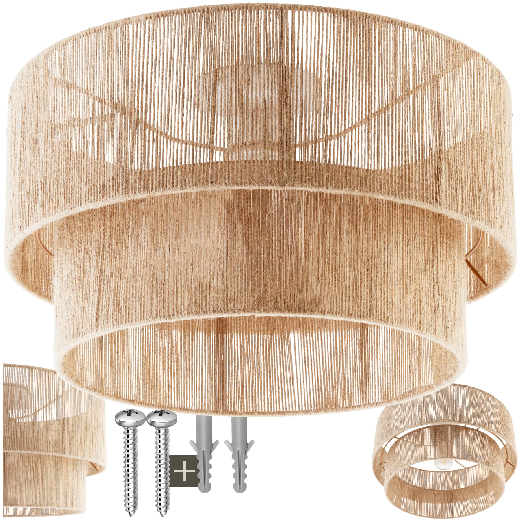 tectake® Lampe, Deckenlampe, Deckenleuchte aus Jute Geflecht, Hängelampe, Boho Ambientebeleuchtung für Schlafzimmer, als Deckenlampe Wohnzimmer oder Ceiling Light über Esstisch