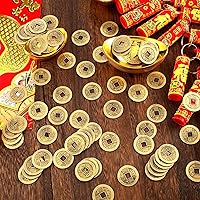 Vista 2 de Boao 100 Piezas Monedas Chinas Monedas de Año Nuevo Chino Feng Shui Monedas I-Ching Ornamento para Riqueza y Buena Suerte (1.1 Pulgadas)