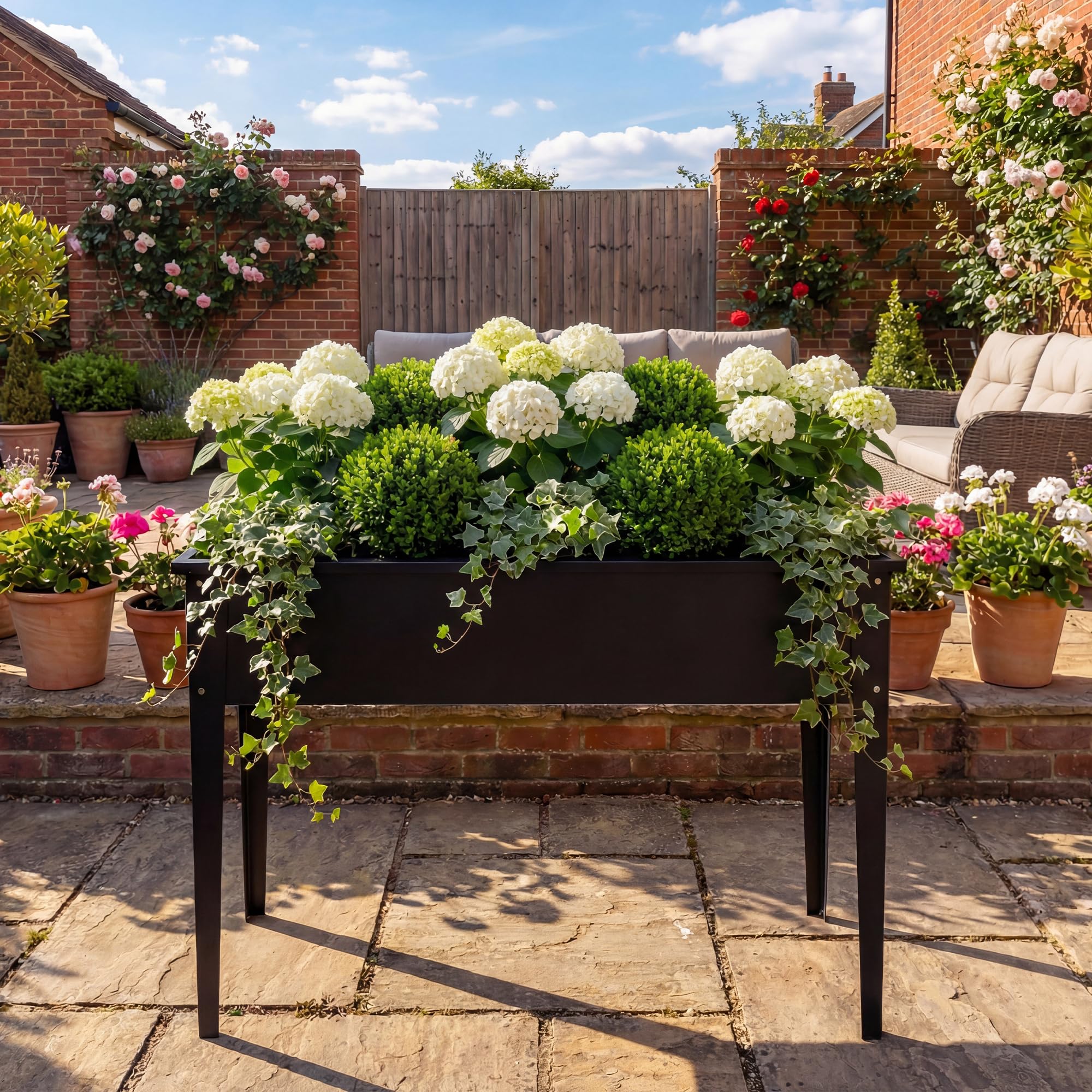 Outsunny Potager sur Pieds en Métal Trou de Drainage 100 x 40 x 80 cm Noir | Jardinière Surélevée 80L, avec Bords Arrondis, Carré Potager Surélevé pour Plantes Fleurs Légumes