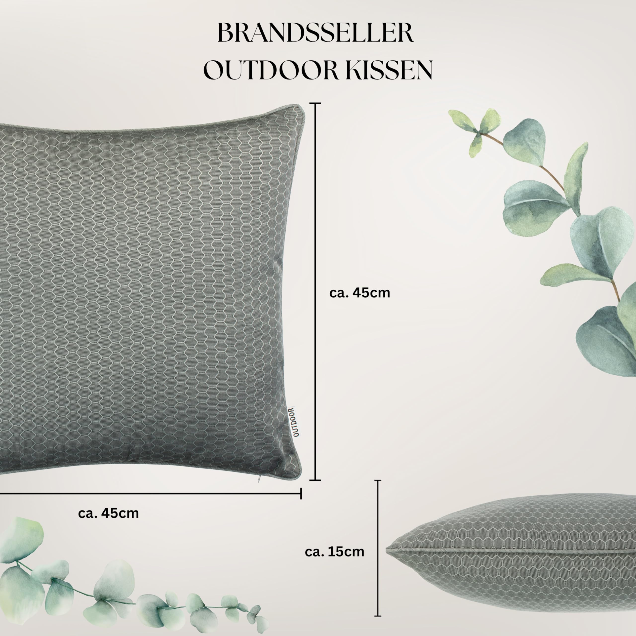 Brandsseller 2er Set Outdoor Kissen 45 x 45 cm – Wetterfeste Zierkissen mit Paspel in Wabenstruktur – Wasserabweisende Gartenkissen & Dekokissen für draußen – Sofakissen für Balkon & Terrasse - Taupe