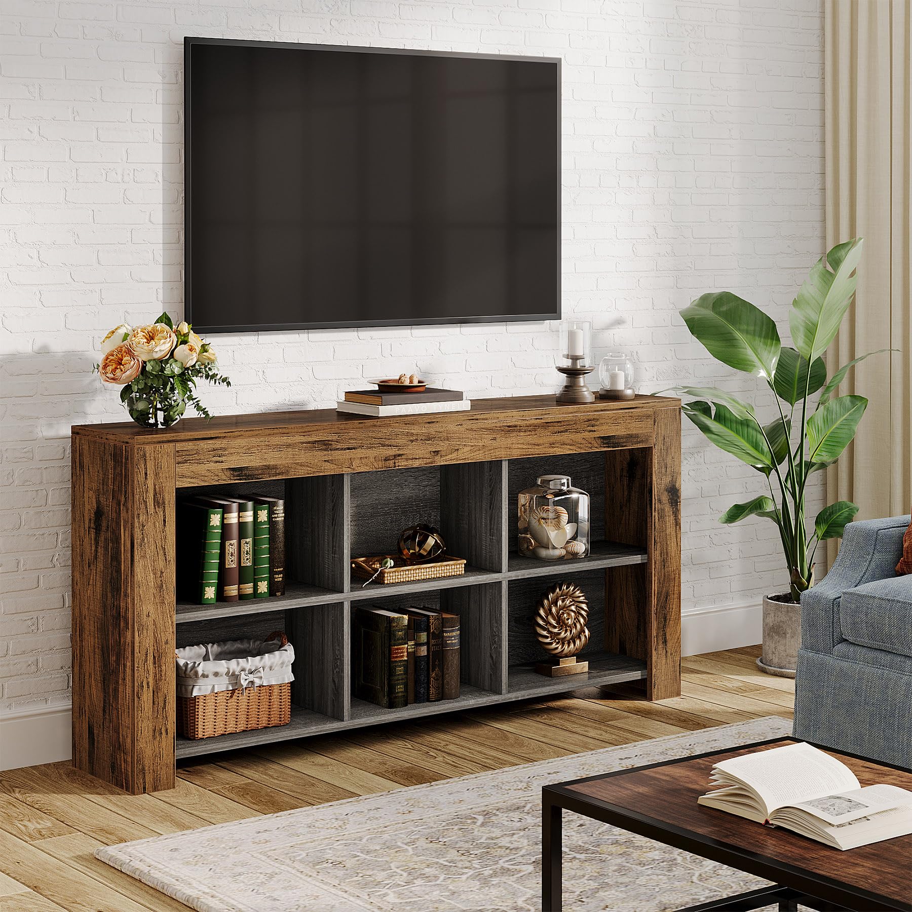 Consolle D'Ingresso Industriale Tribesigns - 100x30cm - Base Geometrica In Metallo - Tavolo Rustico Per Soggiorno O Ingresso - Foto 13