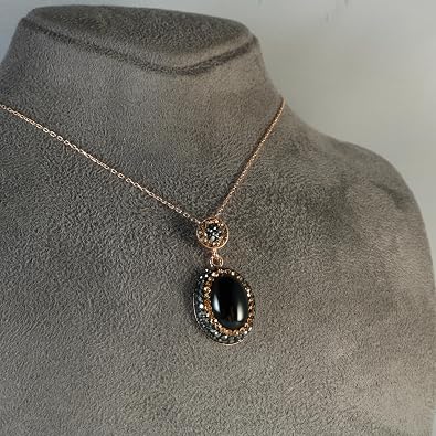 925 Sterling Silver Rose Gold Plated Oval Gemstone Pendant Necklace 16+2''
