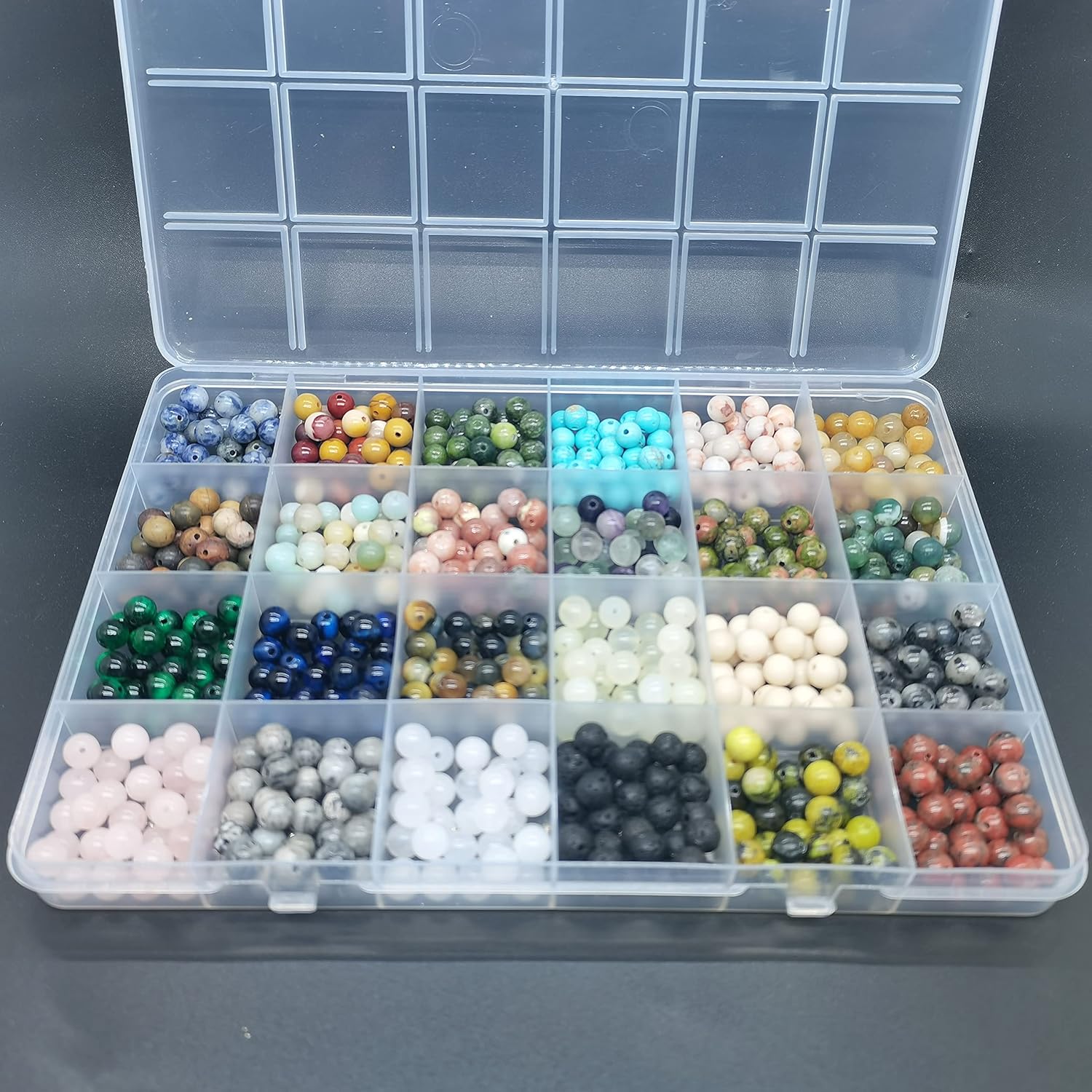 Maonewque 720pcs 6mm Natural Round Stone Beads Gemstone Beading Hole Size 1mm Crystal Energy Stone Healing for Bracelet Necklace Earrings Jewelry Making(24 Colors-2,6mm)