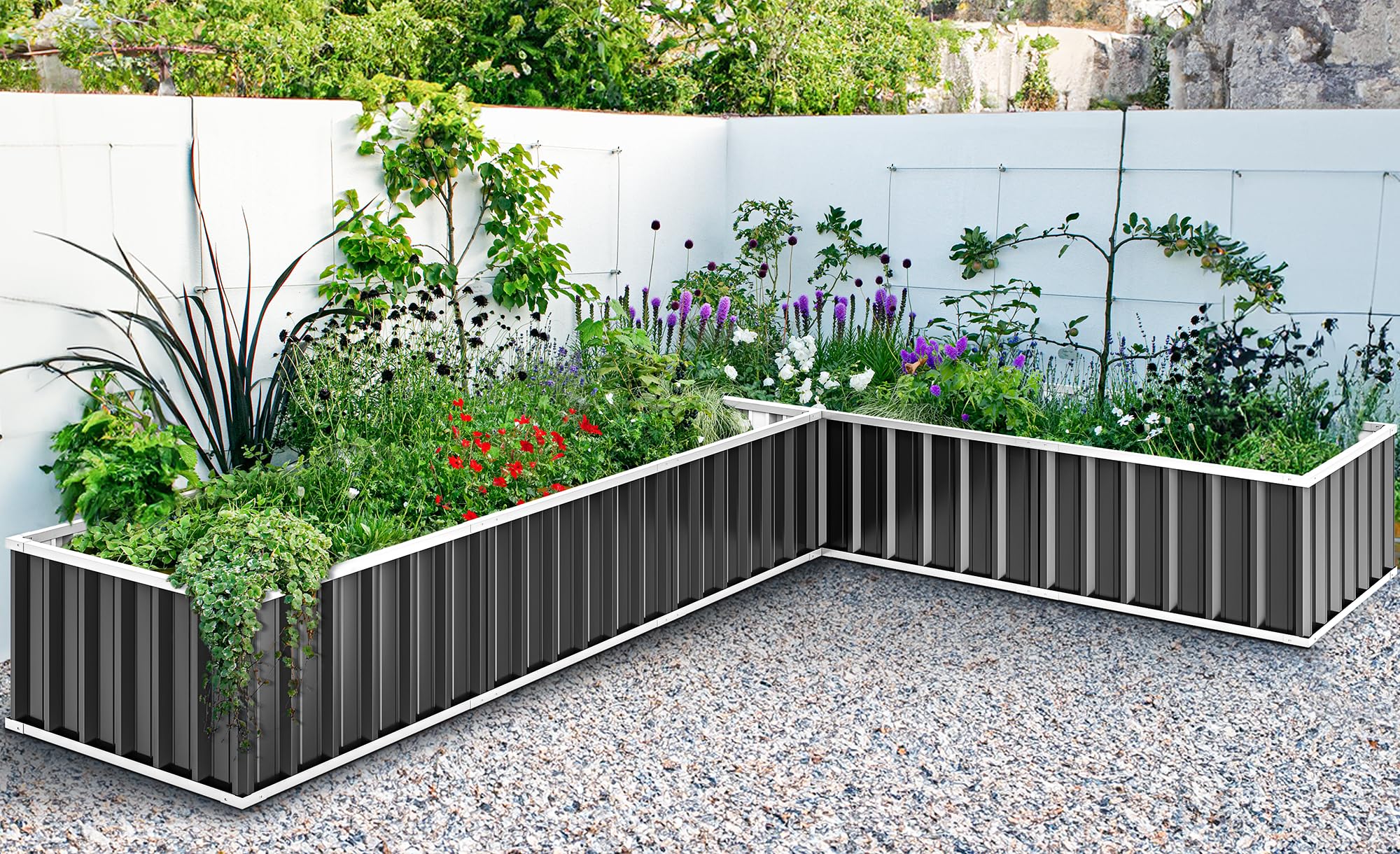 YITAHOME 8.5x3x1FT Large Raised Garden Bed, 3 Installation Methods for DIY Outdoor Steel Metal Patio Planter Box with 2 Pairs of Gloves and Reinforced Frame for Plants Vegetables Flowers (Dark Gray)