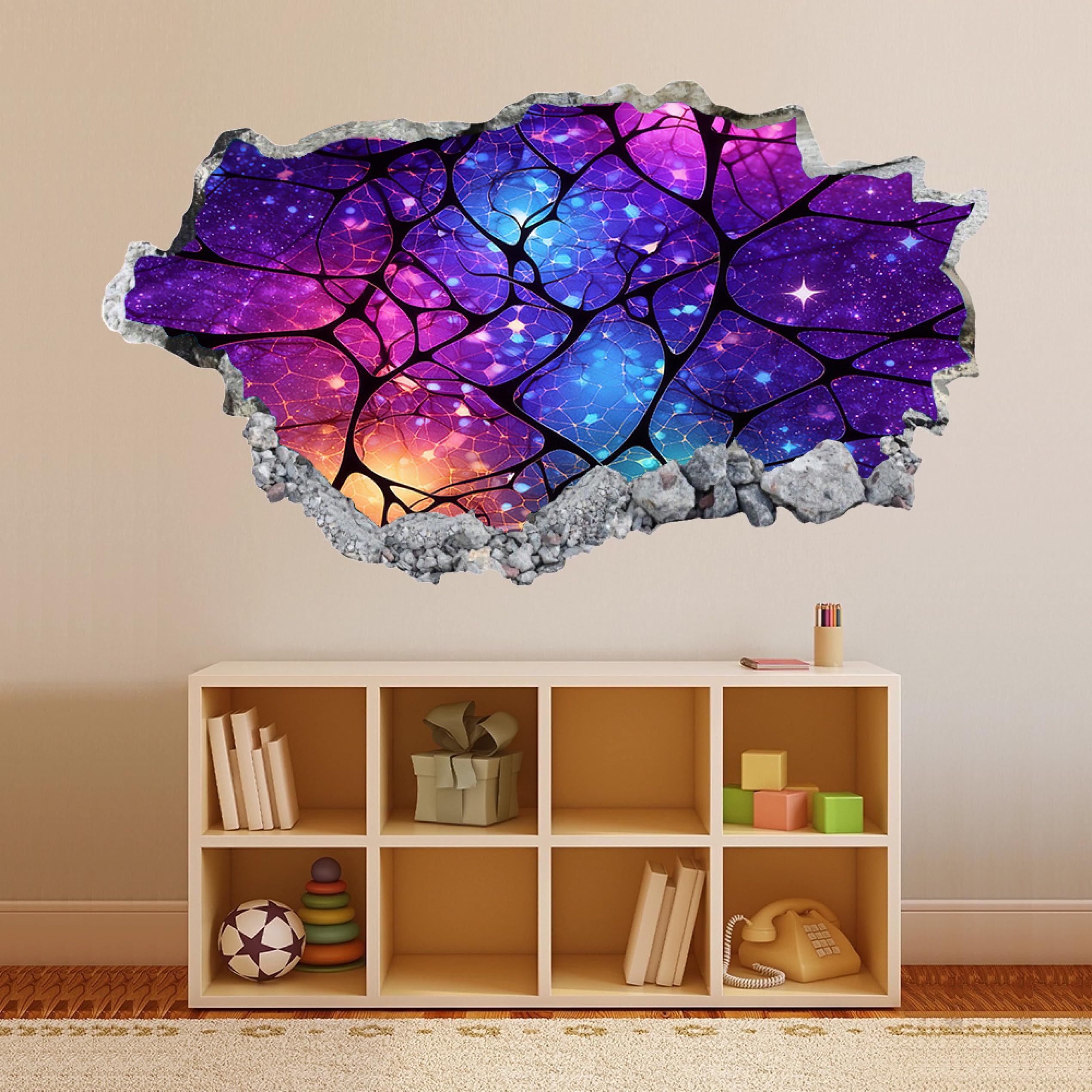 Wandtattoo 3D Durchbruch Wandaufkleber für Kinderzimmer Wandtattoos für Wohnzimmer Baumfarbener Spiegel Wandsticker Wandbild Junge Mädchen Schlafzimmer 58x101cm