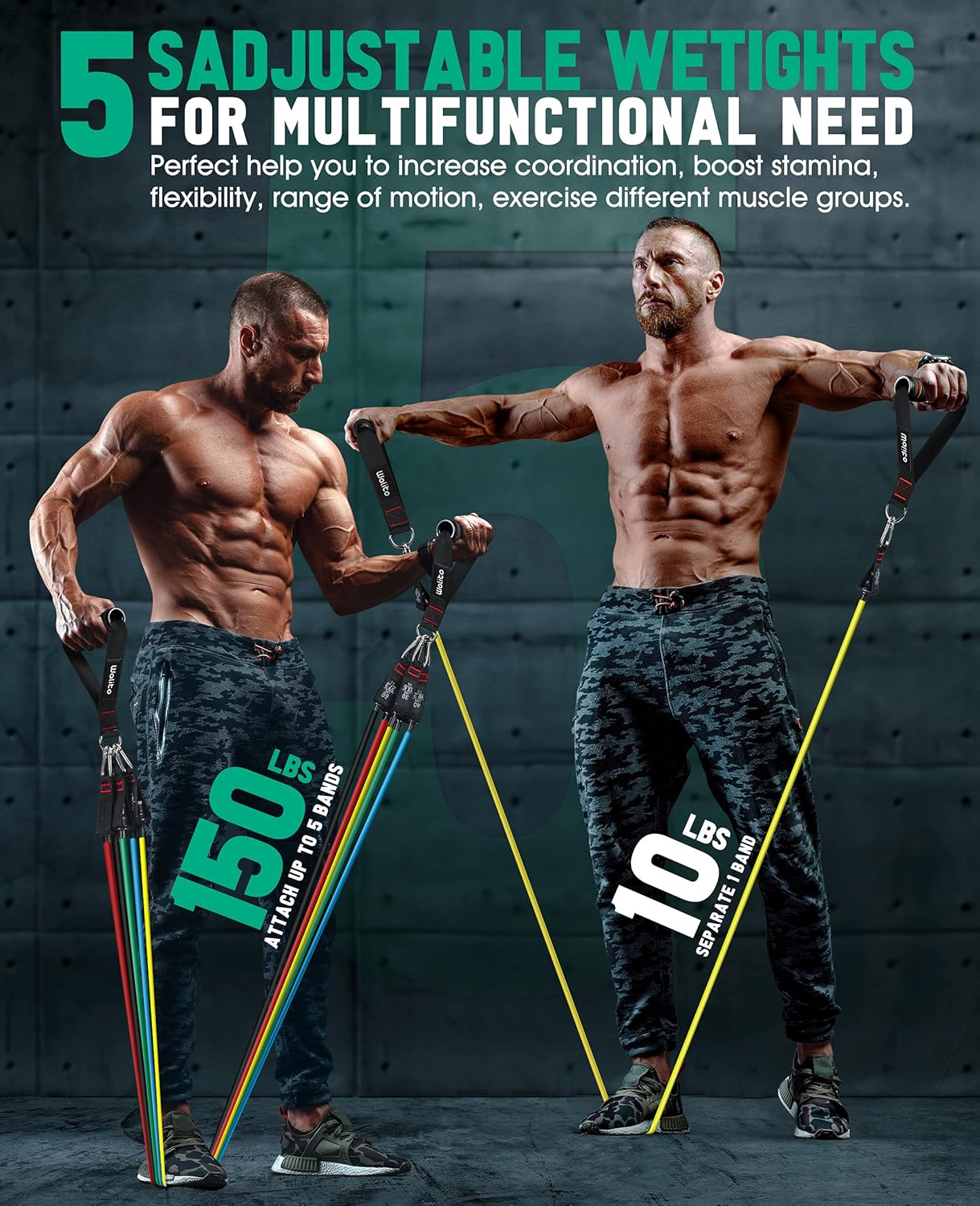 WALITO Resistance Bands Set - 150LBS Exercise Resistance Bands with Handles, 5 Tube Fitness Bands with Door Anchor, Elastic Bands for Exercise, Physical Therapy, Home Workouts : Sports & Outdoors