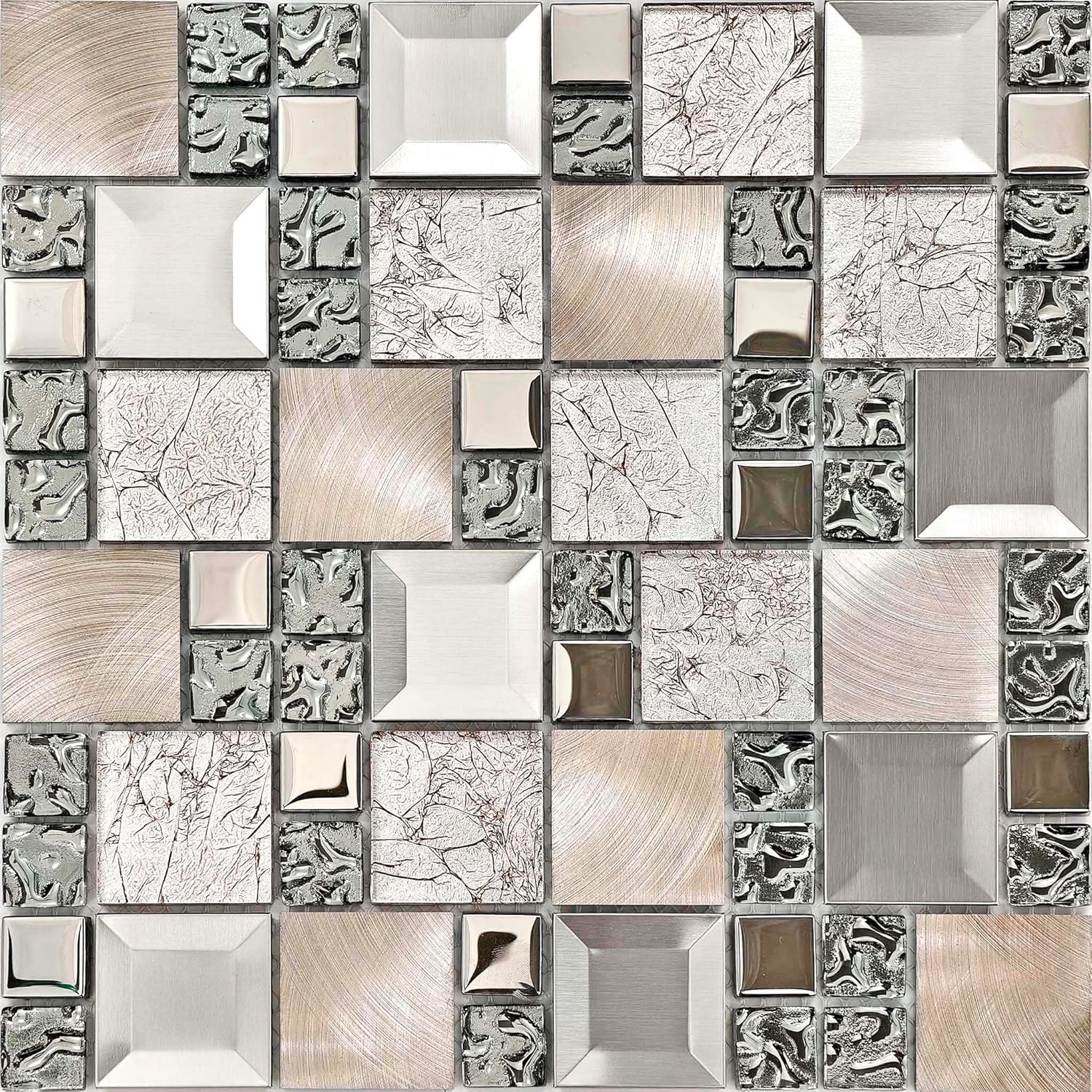 Hominter Brown, Gray & Rose Copper Mosaic Sheet 12"x12" Mesh Mounted - Luxury Glass Mix Metal Backsplash Tile for Kitchen Backsplash, Bathroom and Accent Wall Decor (6 Square Feet)