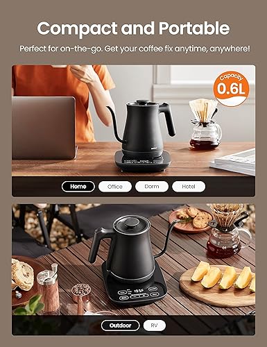 Miniatura 4 de COMFEE' Hervidor eléctrico de cuello de cisne con control de temperatura, 3 ajustes preestablecidos variables, 100% acero inoxidable, 1500 W,