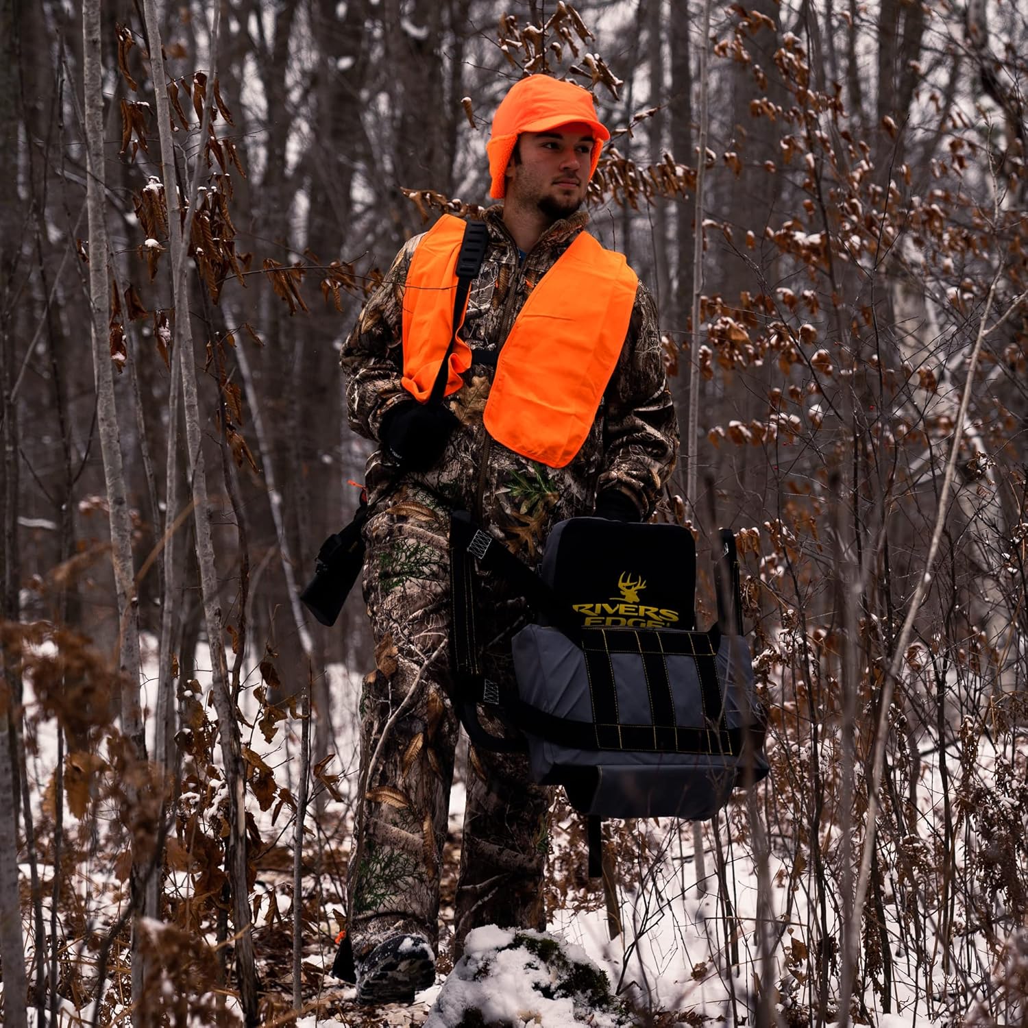 Rivers Edge Lounger Tree Seat, Hunt from The Ground, 3-Inch Foam Padded Seat, Padded Armrests, Folds for Transport, RE761