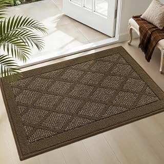 COSY HOMEER Non-Slip Door Mat 20"x32", Entryway Rugs Low Profile Absorbent Dirt Trapper Doormat for Front Entrance, Washable Polypropylene Entry Mat (Dark Brown) - Amazon product rated Grade A