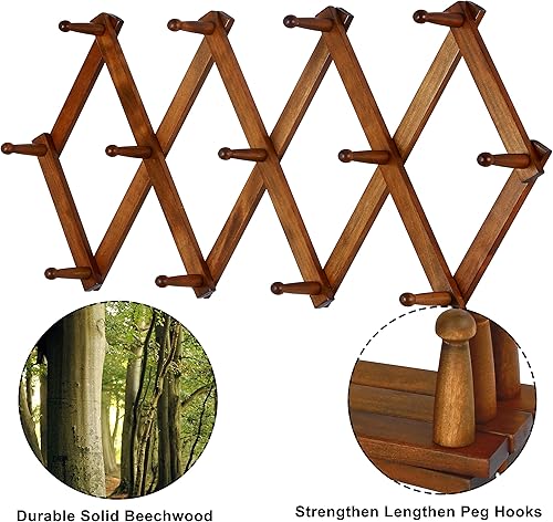 Miniatura 3 de Dseap Percha de pared de acordeón Perchero expandible de pared de madera de 16 pulgadas de alto, soporte para sombreros, gancho de acordeón para
