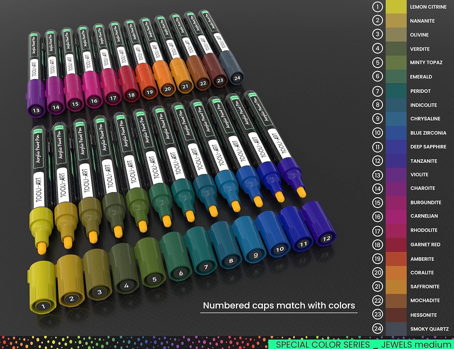 TOOLI-ART Acrylic Paint Markers Paint Pens Special Colors Set For Rock Painting, Canvas, Fabric, Glass, Mugs, Wood, Ceramics, Plastic, Multi-Surface. Non Toxic, Water-based (JEWEL M) image 4