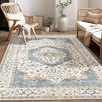 Area Rug for Living Room - 9x12 Washable Oriental Vintage Floral Distressed Large Indoor Carpets with Non Slip Back for Bedroom Dining Room Nursery Office (Multi Color,9'x12')