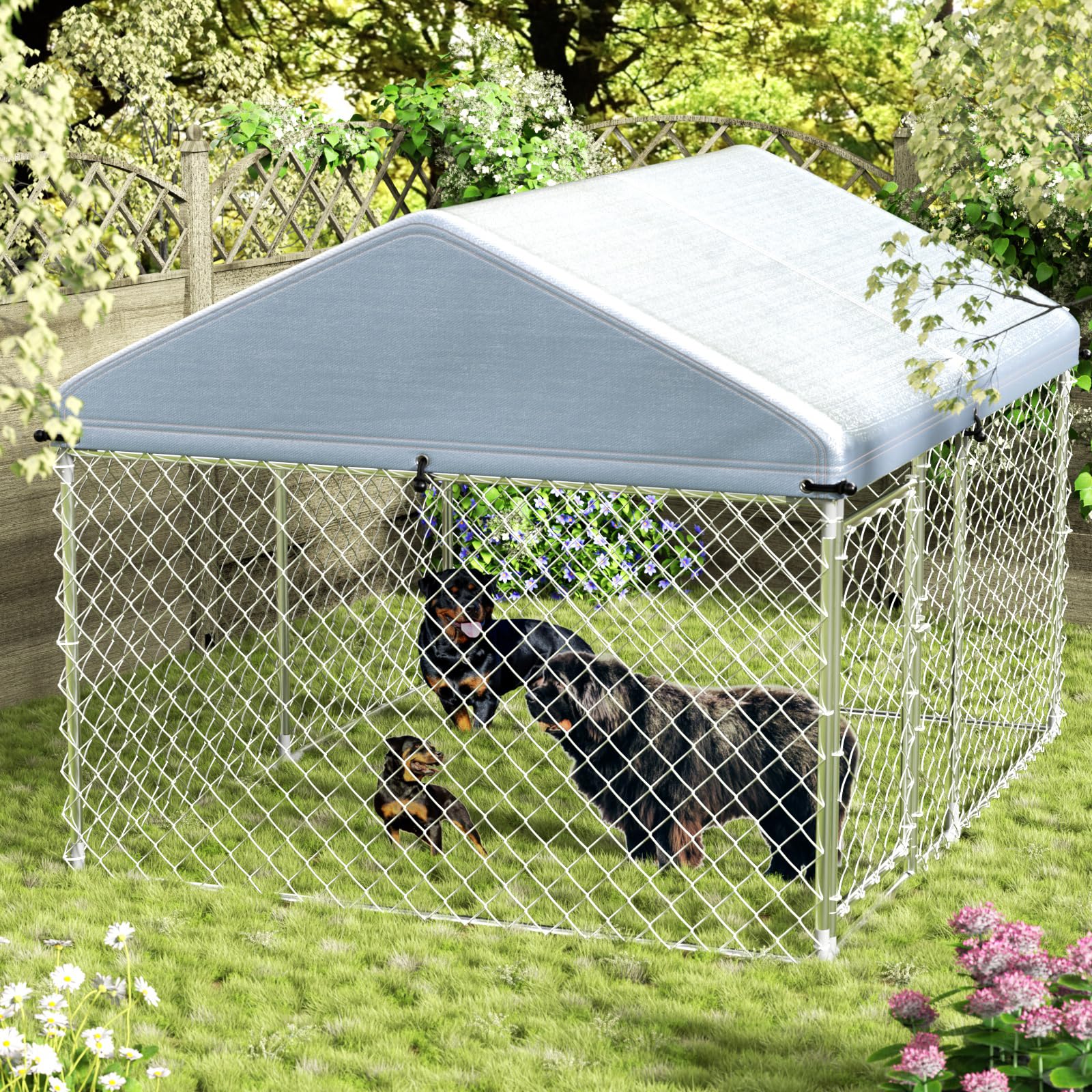PET 7cm×5m 100cm/loop 德国小镇 Outdoor Galvanized Steel Dog Fence with Cover 13' x 13' x