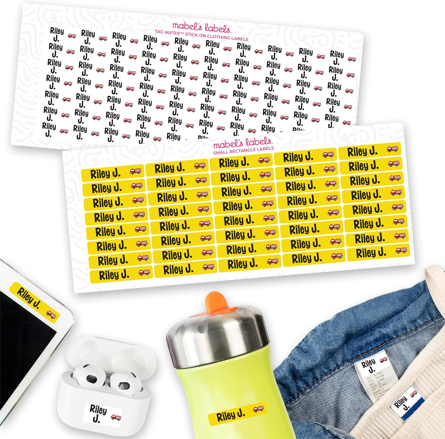 Mabel’s Labels Personalized Name Labels Multi-Purpose Value Pack – 110 Custom Laundry-Safe, Waterproof Kids’ Name Labels for School, Clothing, Camp, Daycare and Sports. (Car)