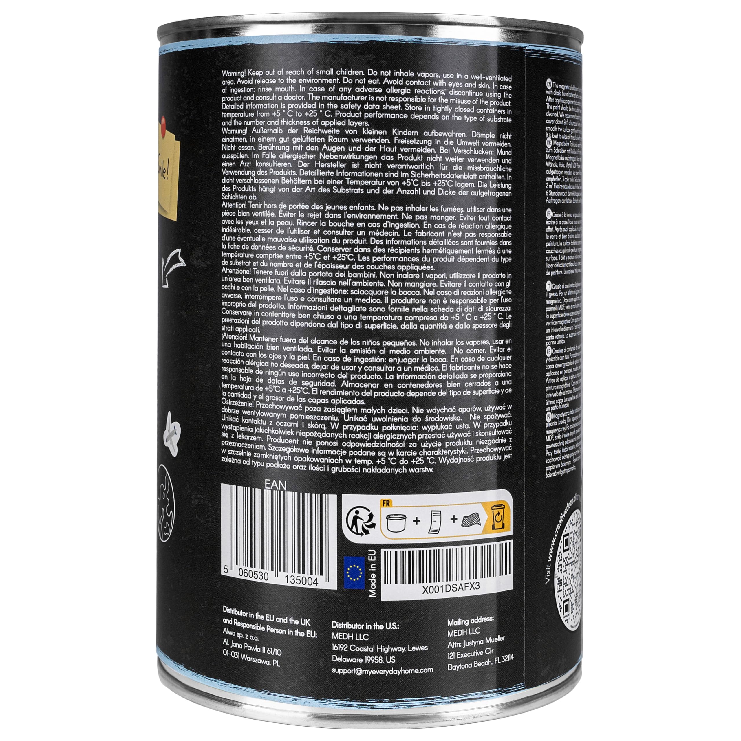 Creative Deco 1L Peinture Ardoise Magnetique Peinture Tableau Noir Aimantée | Efficacité 2m² avec 3 Couches | à Base d'eau | avec la Poussière de Métal | Fixation d'Aimants en Néodyme | Craie