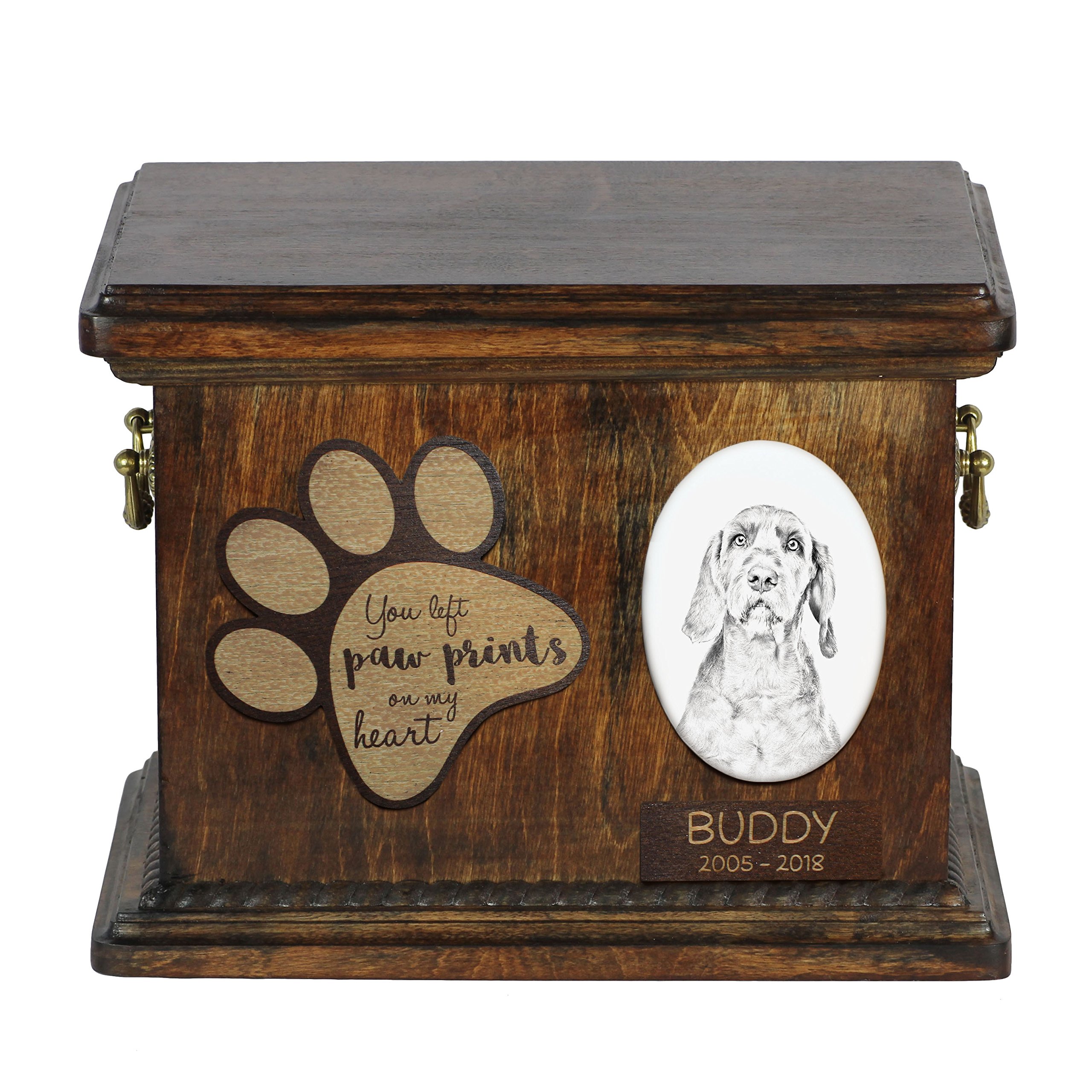 Art-Dog Custom Dog Memorial Urn - Handmade Cold Cast Bronze Portrait on Birch Base with Personalized Ceramic Plate - Elegant Dog Cremation Box – 8,3x11,4x8,7” – Vizsla — image 1