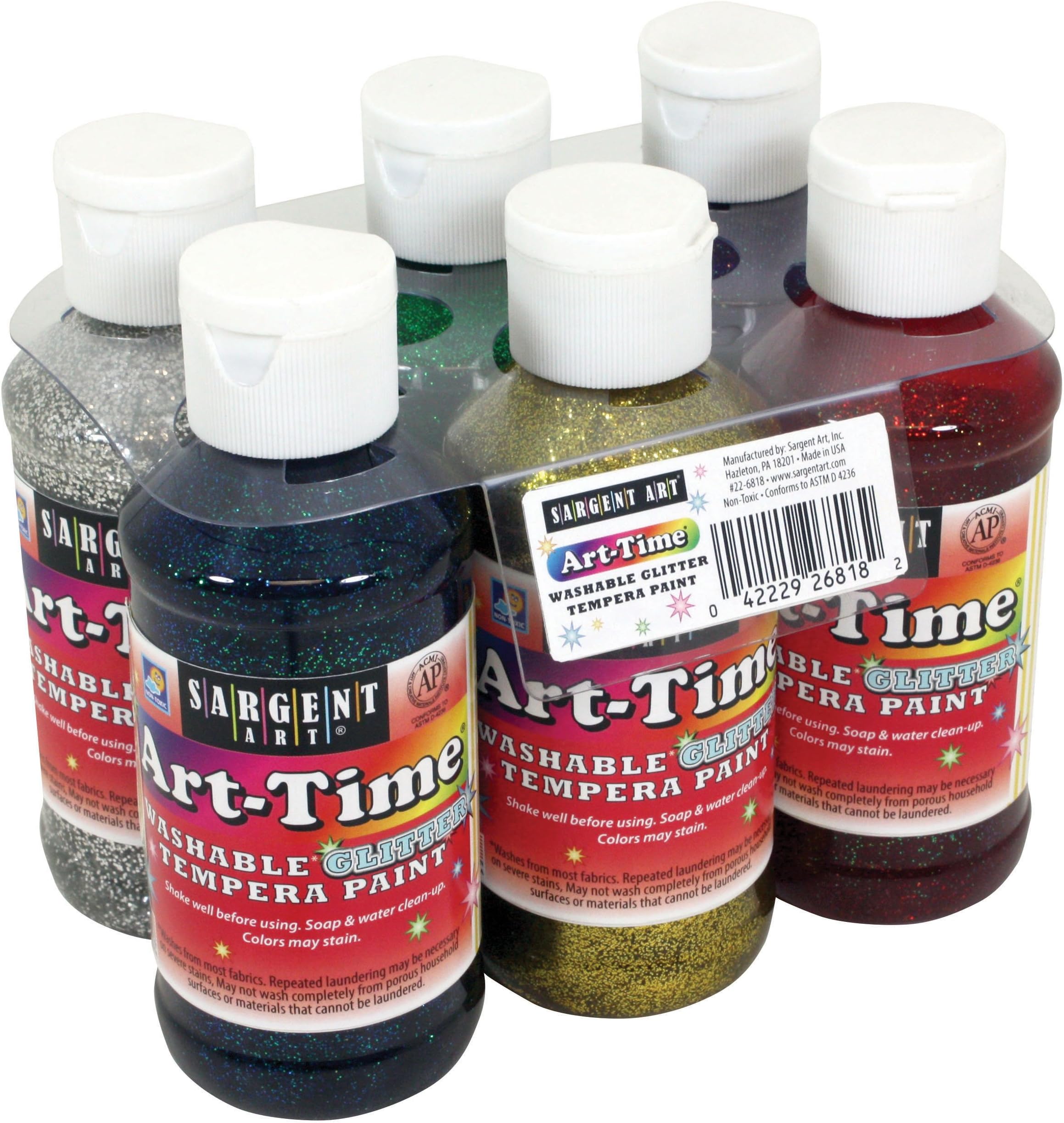 Sargent Art 22-6818 6-Pack 4oz Art-Time Washable Glitter Tempera Paints