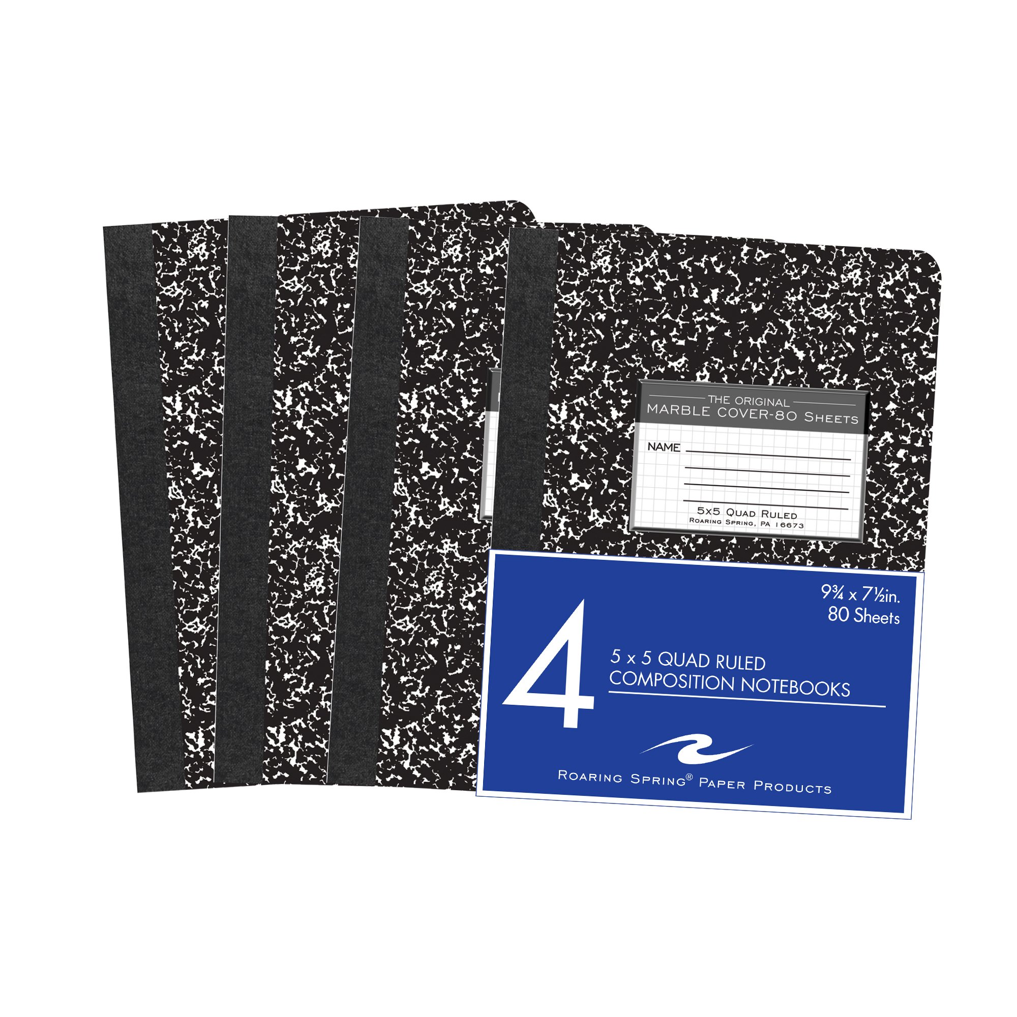 Roaring Spring Hard Cover Composition Book, 9 3/4" x 7 1/2", 5x5 Graph Ruled, 80 sheets 4/pk