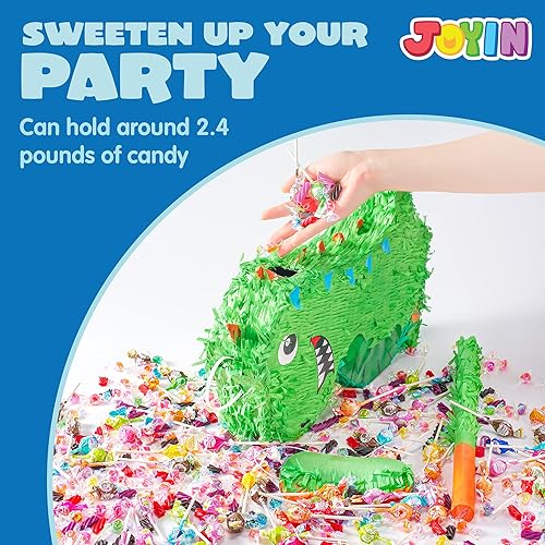 Miniatura 5 de Piñata de dinosaurio con murciélago de plástico y venda de papel (15.75 pulgadas de alto x 10.5 pulgadas de ancho x 3 profundidad), fiesta del Cinco