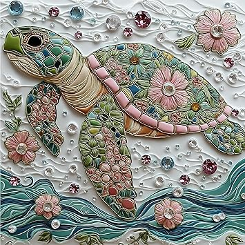 Sea Turtle Jigsaw Puzzles for Adults 500 Pieces Colorful Crystal Flower Ocean Puzzles Pretty Diamond Art Puzzle Difficult Unique Family Challenging Games Gift for Teens Adults Puzzle (20"x20")