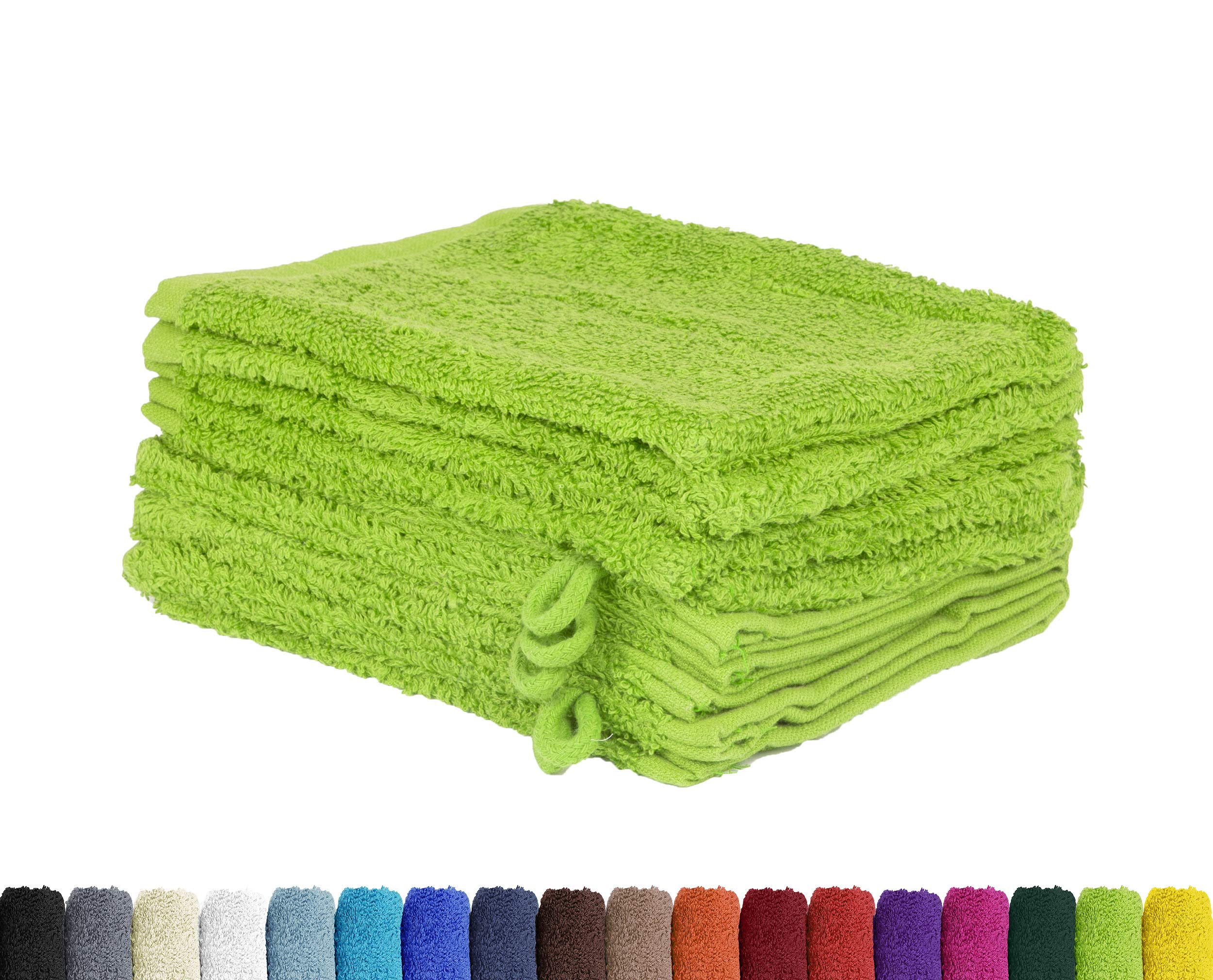 BaSaTex Zestaw 10 rękawic kąpielowych ze 100% miękkiej i chłonnej bawełny | Öko-Tex Made in Green | zestaw myjek 15 x 21 cm | Kolor: zielone jabłko