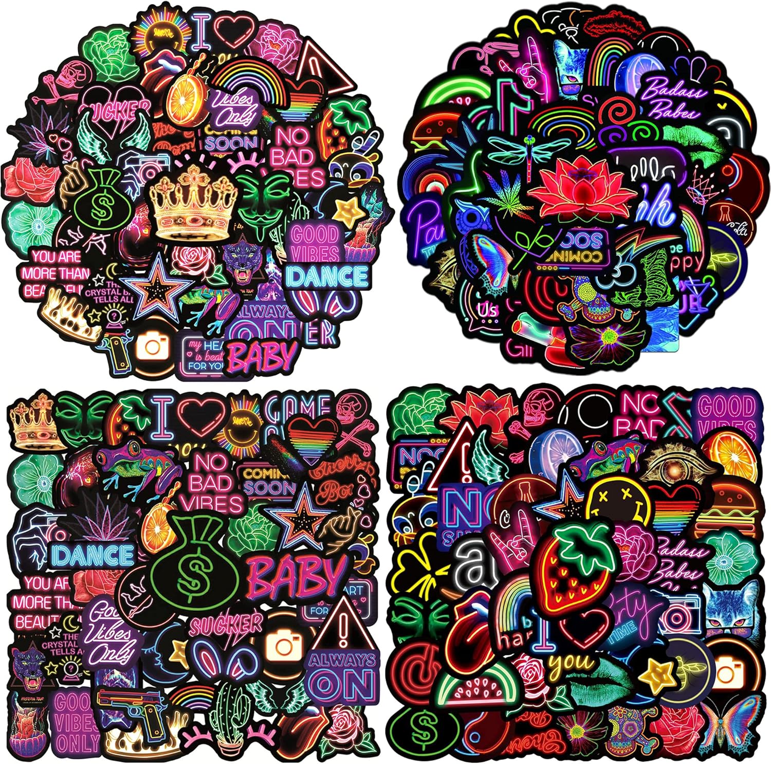 100PCS Neon Stickers for Laptop, Waterproof Vinyl Stickers for Water Bottle, Computer, Skateboard, Tablet, Luggage, Phone Case, Notebook, Trendy Aesthetic Decal Stickers for Teens