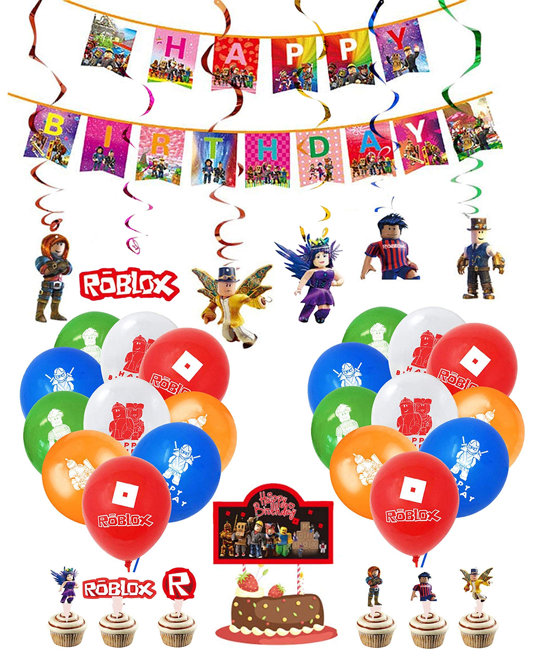 Party Supplies Roblox Cake Topper Game Birthday Decorations Video Game Balloons Roblox Birthday Cake Decorations Gaming Birthday Banner Roblox Party Decorations Roblox Hanging Swirl Ceiling Ornaments