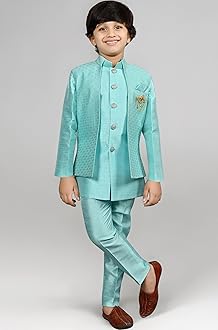 Kids Ethnic Silk Indian Bollywood Style Print Indo-Western Sherwani Set For Boys 521MF