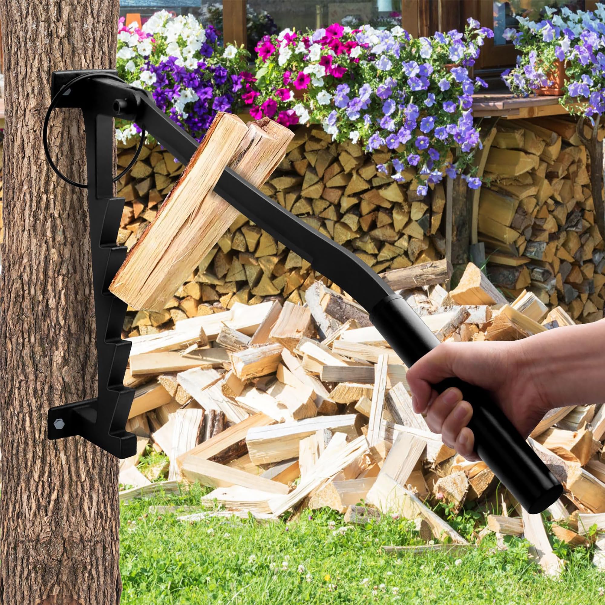 Maquina Manual Cortar Leña - Madera Troncos Partidor Separador Montado en la Pared Madera Splitter Leña y piedra de afilar para Chimenea Fogata Jardín Camping