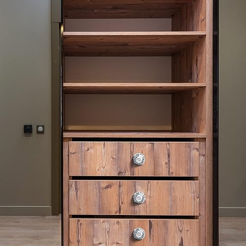 Miniatura 6 de Mela Artisans Paquete de 12 pomos de cerámica para gabinetes de cocina, narciso blanco y negro, asas decorativas para cajones de tocador, placa