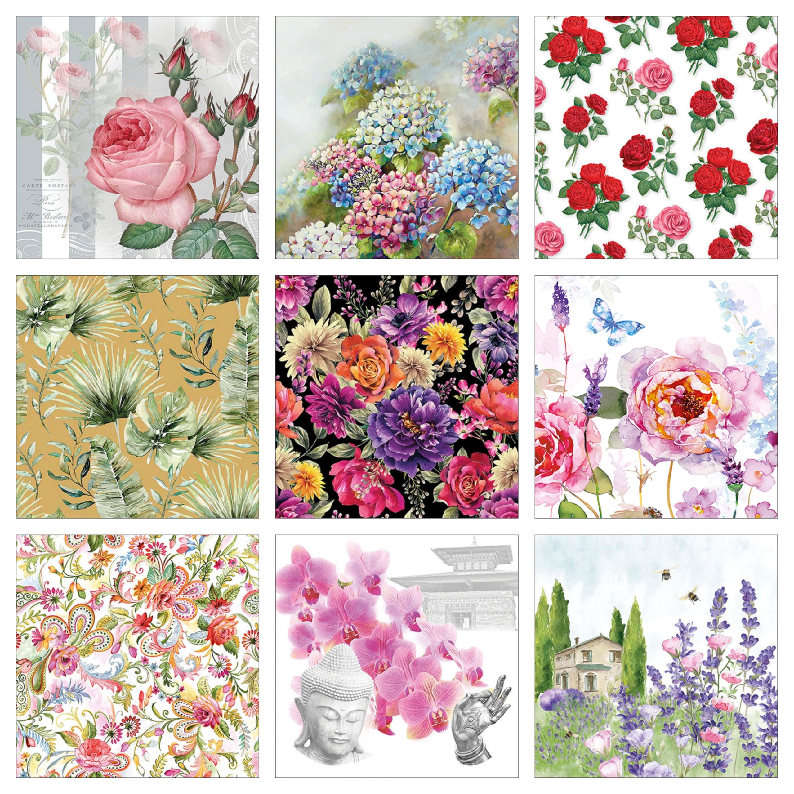Decoupage Napkins Floral Print Set B - 9 Decoupage Tissues -1 napkins of each design - total 9 pc-image-46