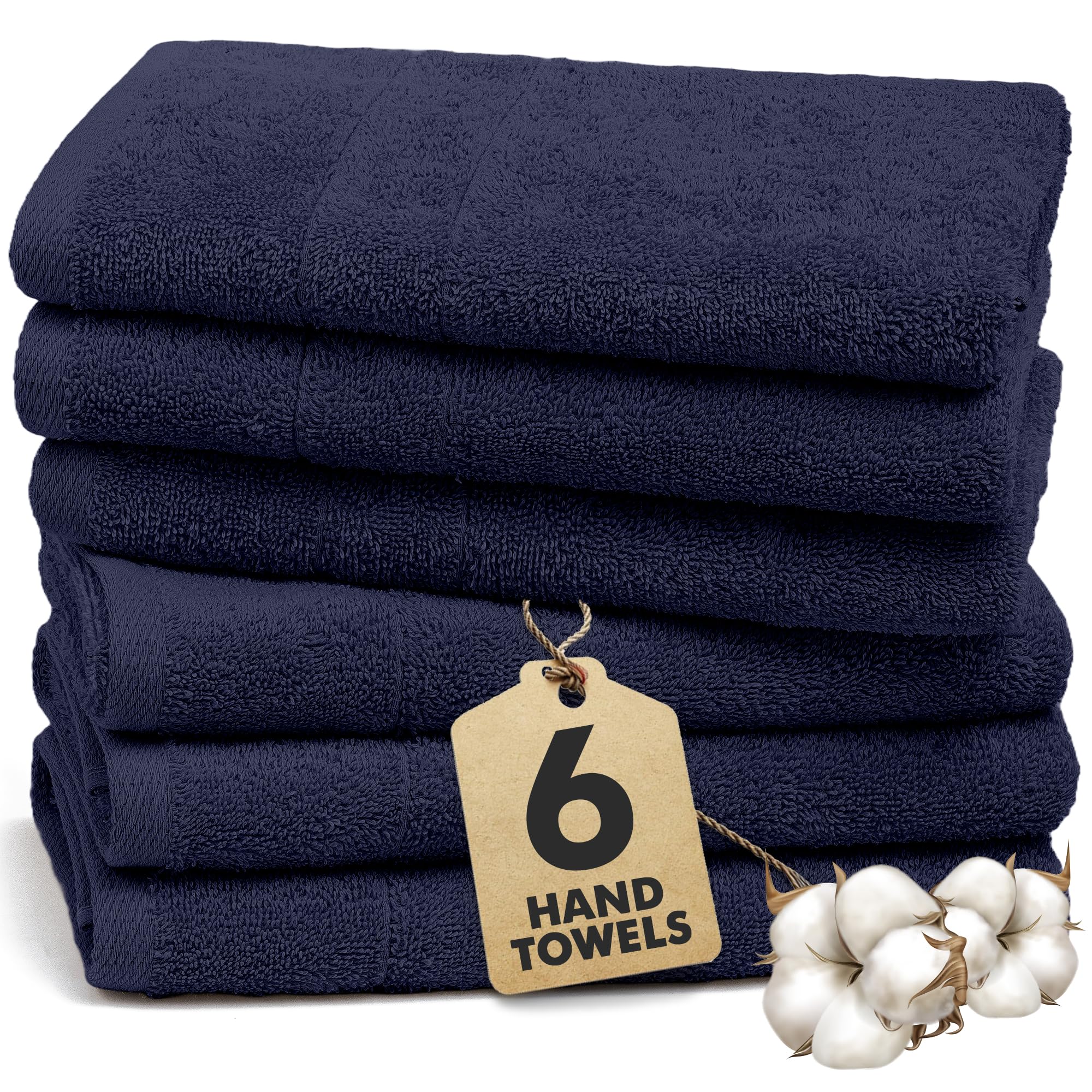 Novo Home Hand Towels for Bathroom – 550 GSM 100% Cotton Soft & Absorbent – Pack of 6 Small Towel (50x85cm) – Quick Dry Luxury Cotton Hand Towels – Navy Blue