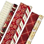 Hallmark Christmas Wrapping Paper Rolls - Traditional Holiday Gift Wrap Paper (Set of 3 Reversible Rolls: 120 sq. ft. ttl.) Red and Gold Snowflakes, Stripes, Plaid, Santa\'s Sleigh