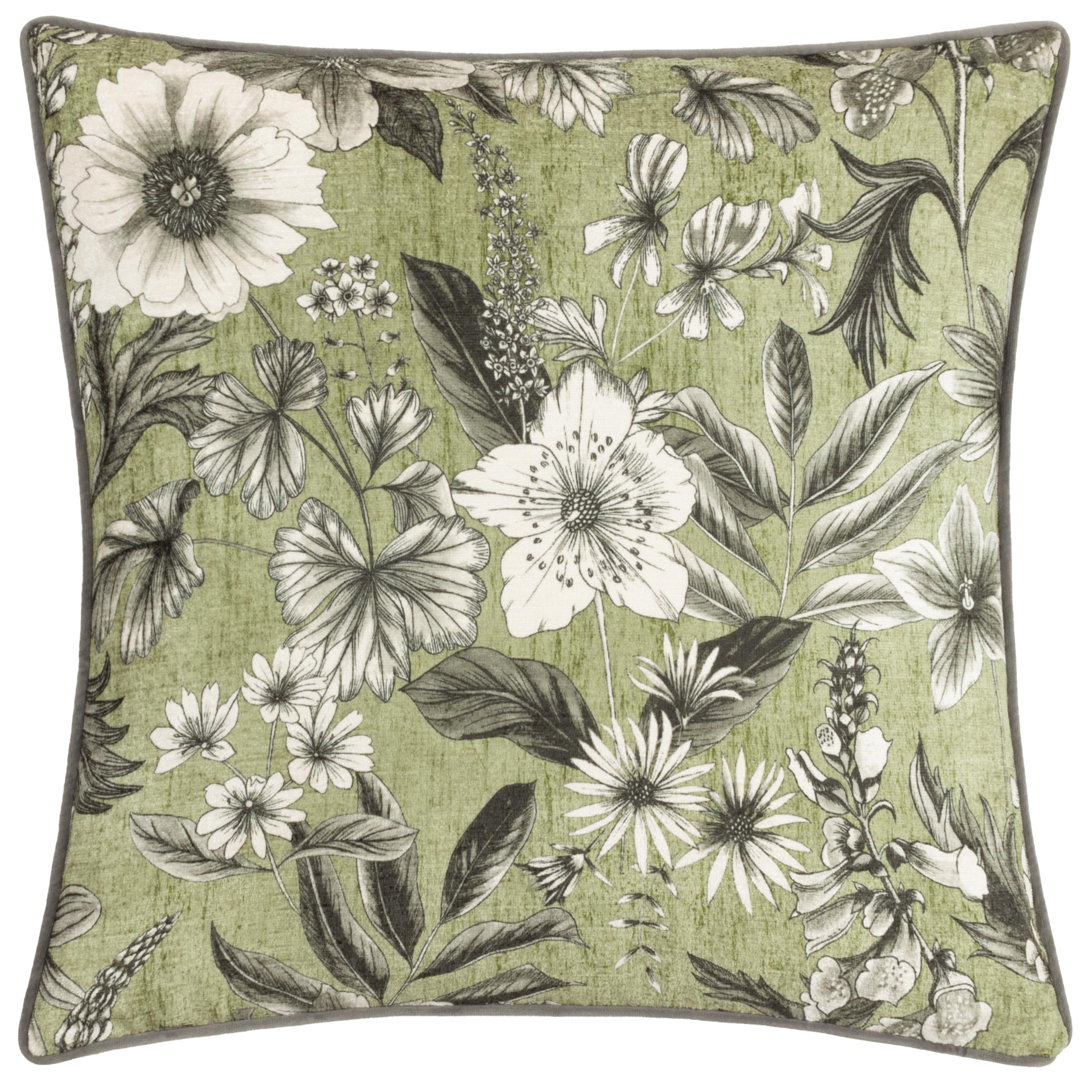 furn. Wylder Nature Harlington Botany Floral Piped Cushion Cover, Moss, 50 x 50 cm (Pack of 1)