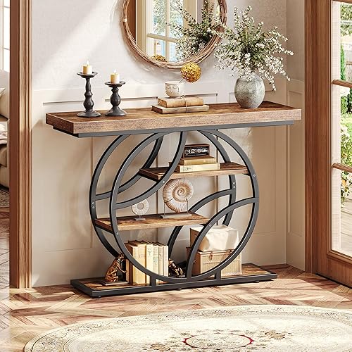 Miniatura 3 de Huuger Mesa de entrada de 41.3 pulgadas, mesa de sofá industrial con consola y almacenamiento, mesa de acento con estantes, para entrada, pasillo,