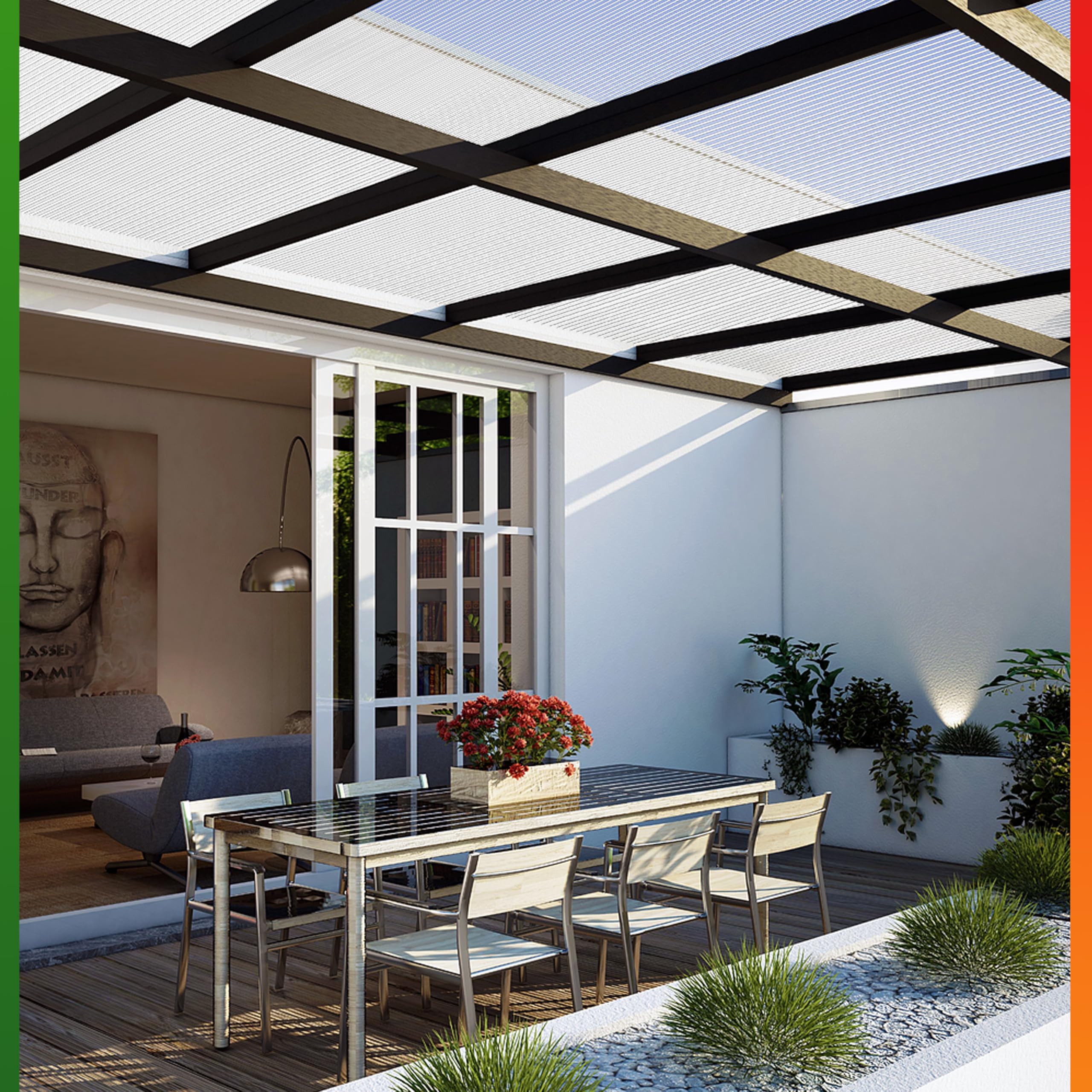 Gardebruk Set 14x Placas Policarbonato Doble Pared +50x Abrazaderas Acero Inox. Multiusos 10,25m²