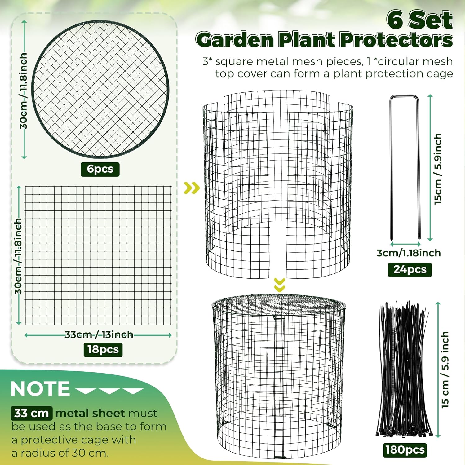 Hiboom 6 Set Garden Plant Protectors from Animals with Stakes, Metal Mesh and Detachable Covers Wire Plant Cage for Keeping Bunny Animals Out, Chicken Wire Cover Garden Protection (12x13)