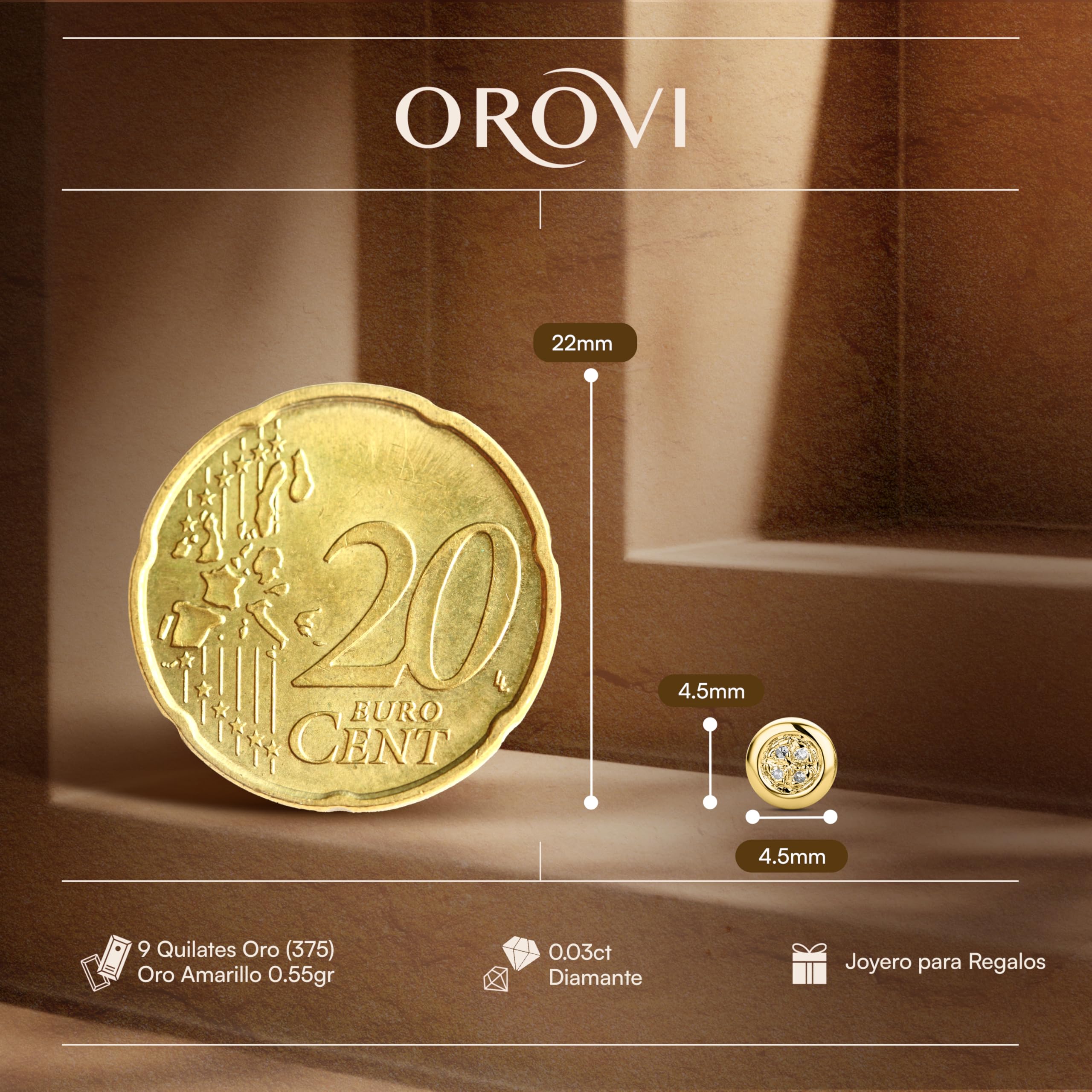 Orovi Pendientes Mujer Oro Blanco y Amarillo Oro de ley 9 Quilates Pendientes Diamantes Naturalesde -Lóbulo Pequeño Botón Hipoalergénico para Todas las Ocasiones - Cierre de Mariposa