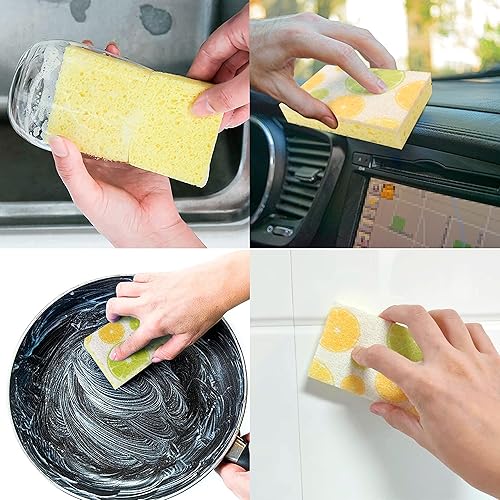 Miniatura 6 de CELOX Esponjas de doble cara impresas con limón, esponja antiarañazos para limpieza de cocina, 4.5 x 2.8 x 0.8 pulgadas (6)