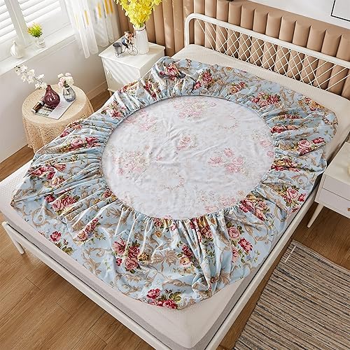 Miniatura 4 de ABREEZE Juego de sábanas de lujo vintage con volantes, 1000 hilos, 100% algodón egipcio, bolsillo profundo, 4 piezas, tamaño King